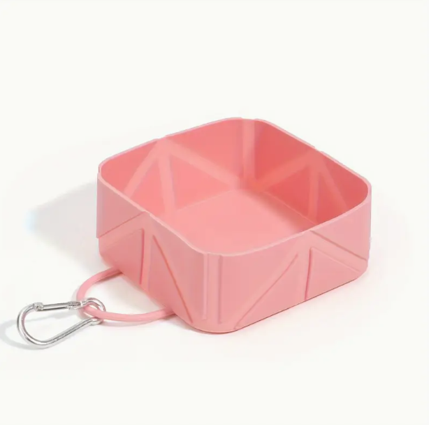 Πτυσσόμενο Τετράγωνο Μπολ Σιλικόνης με Καραμπίνερ