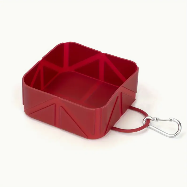 Πτυσσόμενο Τετράγωνο Μπολ Σιλικόνης με Καραμπίνερ